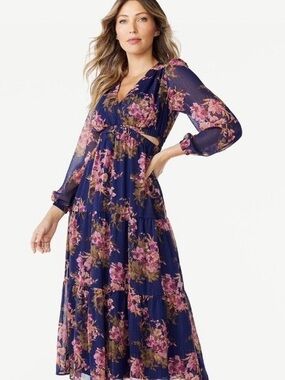 Sofia Jeans by Sofia Vergara dress cutout waist metallic floral print Medium